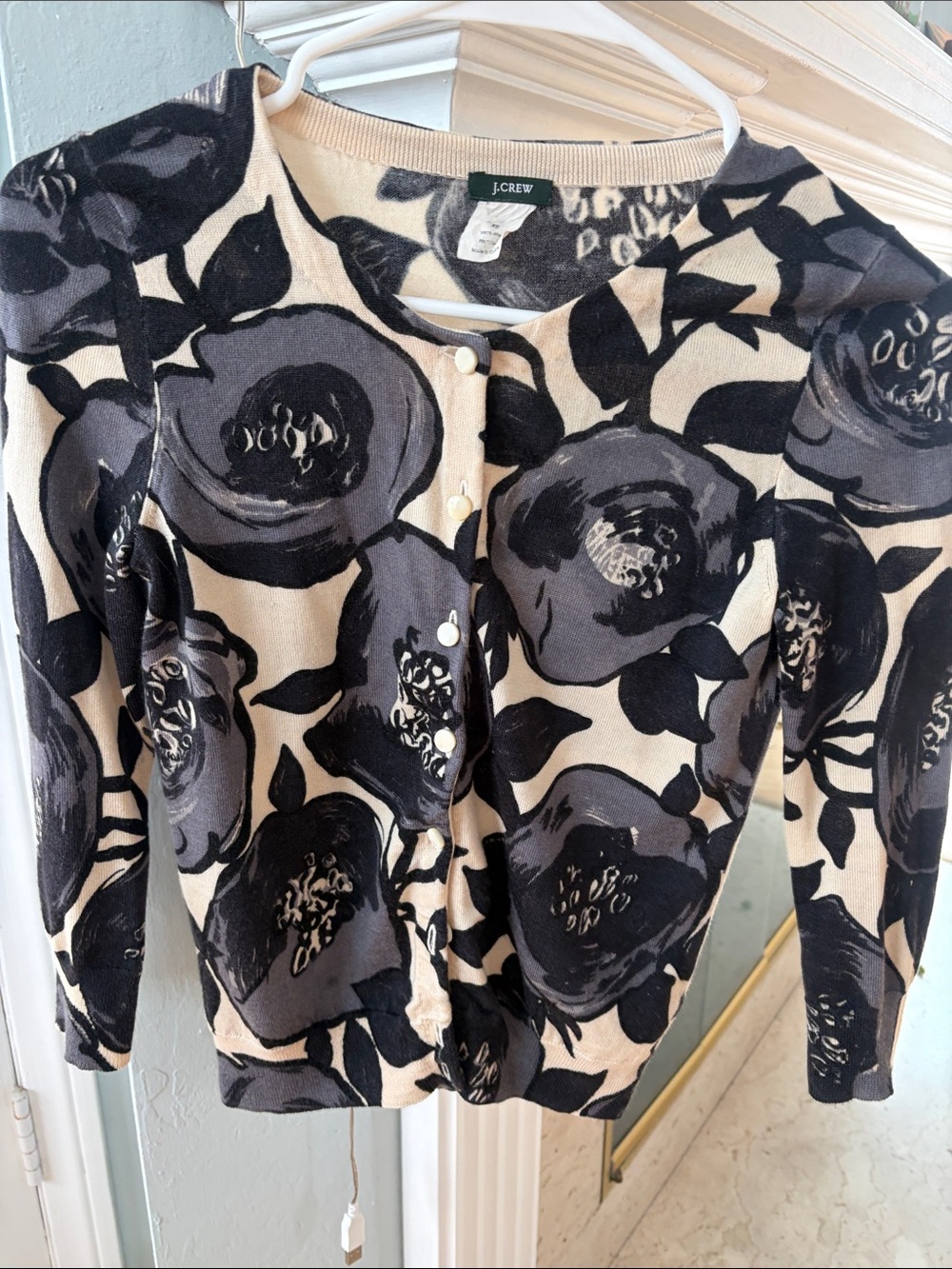 J. Crew Cream, Charcoal & Black Floral Vintage Jackie Button-Front Cardigan